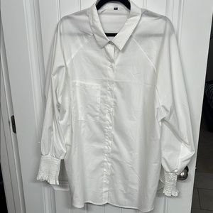 Stylish White Gathered Sleeve Blouse